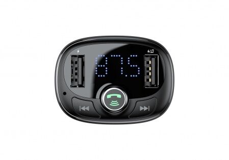Автомобильное зарядное устройство BASEUS T typed S-09, 2USB, 3.4A, черный, дисплей  Bluetooth, FM, - 2