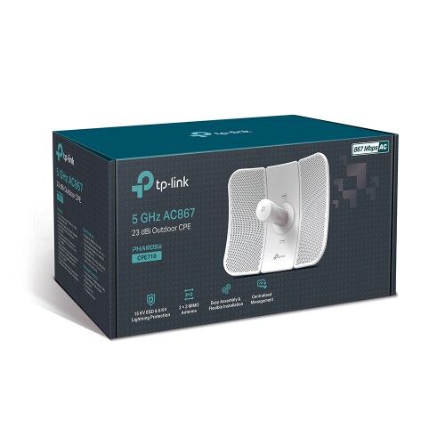 CPE710 Точка доступа TP-Link Outdoor 5GHz 867Mbps CPE, 1 gigabit RJ-45 port, MIMO 2x2, 23dBi directional antenna, 30 km,, Passive PoE - 3