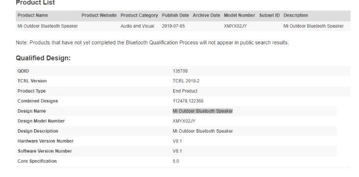 Отчет о сертификации колонки Xiaomi Mi Outdoor Bluetooth Speaker