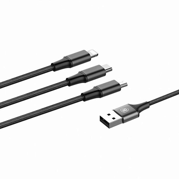 Кабель Baseus Rapid Series 3-in-1 Cable MicroLightningType-C 3A 1.2m (Black/Черный) - 2