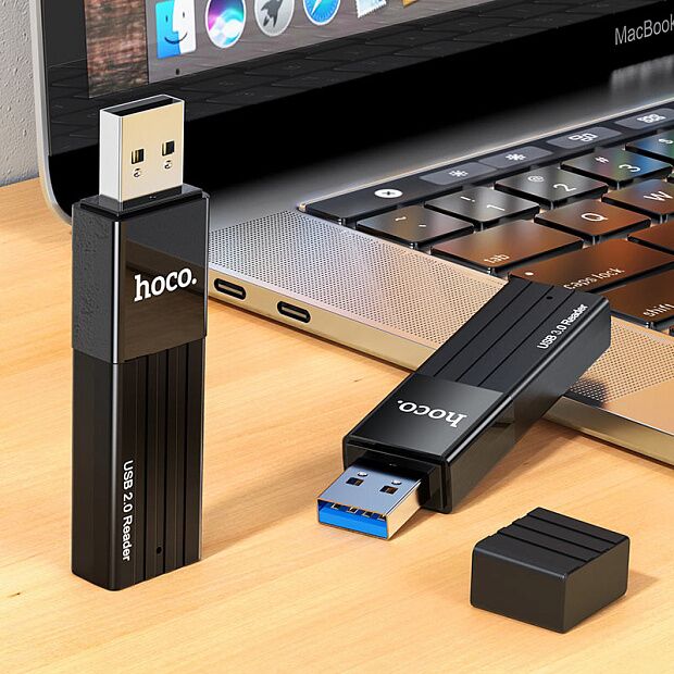Картридер Hoco HB20 Mindful 2 in 1 USB 2.0/480Mbps, USB-А на microSD, SD (Black) - 3