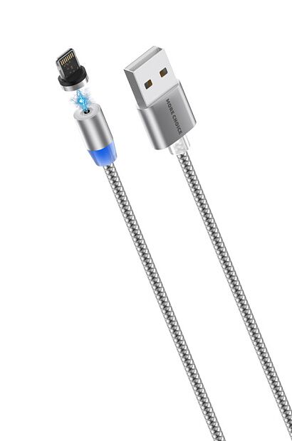 Дата-кабель Smart USB 2.4A для Lightning 8-pin Magnetic More choice K61Si нейлон 1м темно-серый - 1
