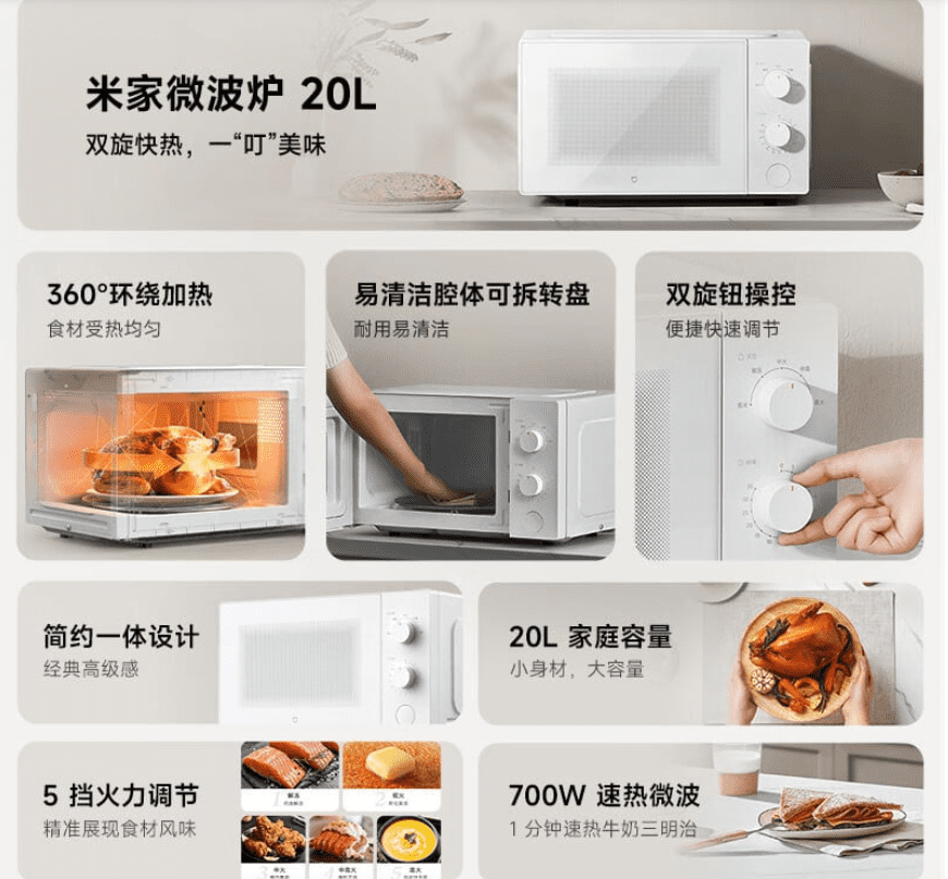Технические характеристики микроволновой печи Xiaomi Mijia Microwave Oven 20L